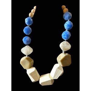 Fabulous Rare Blue and Cream Chunky Stone & Beaded Necklace 22 in